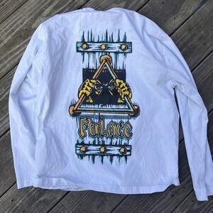 Palace Lock In Long Sleeve Skateboards Men Cotton Medium Shirt White